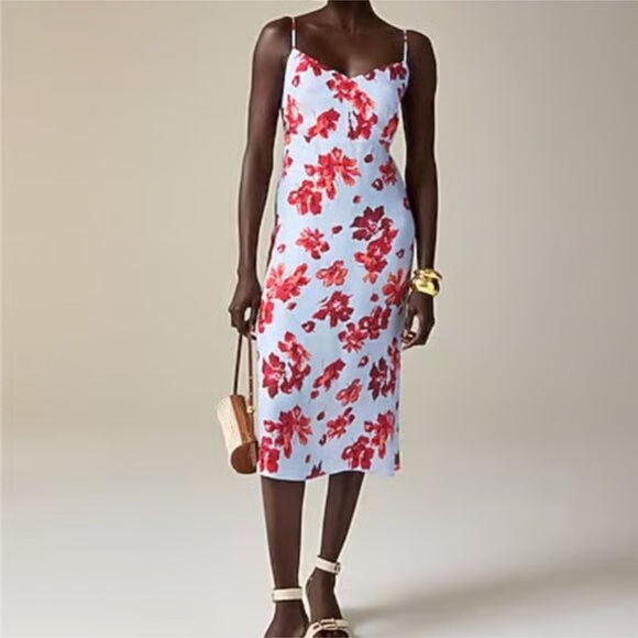 J. Crew Dresses & Skirts - J. Crew NWT Natasha Slip Dress Blue with Red Floral Print Size 6